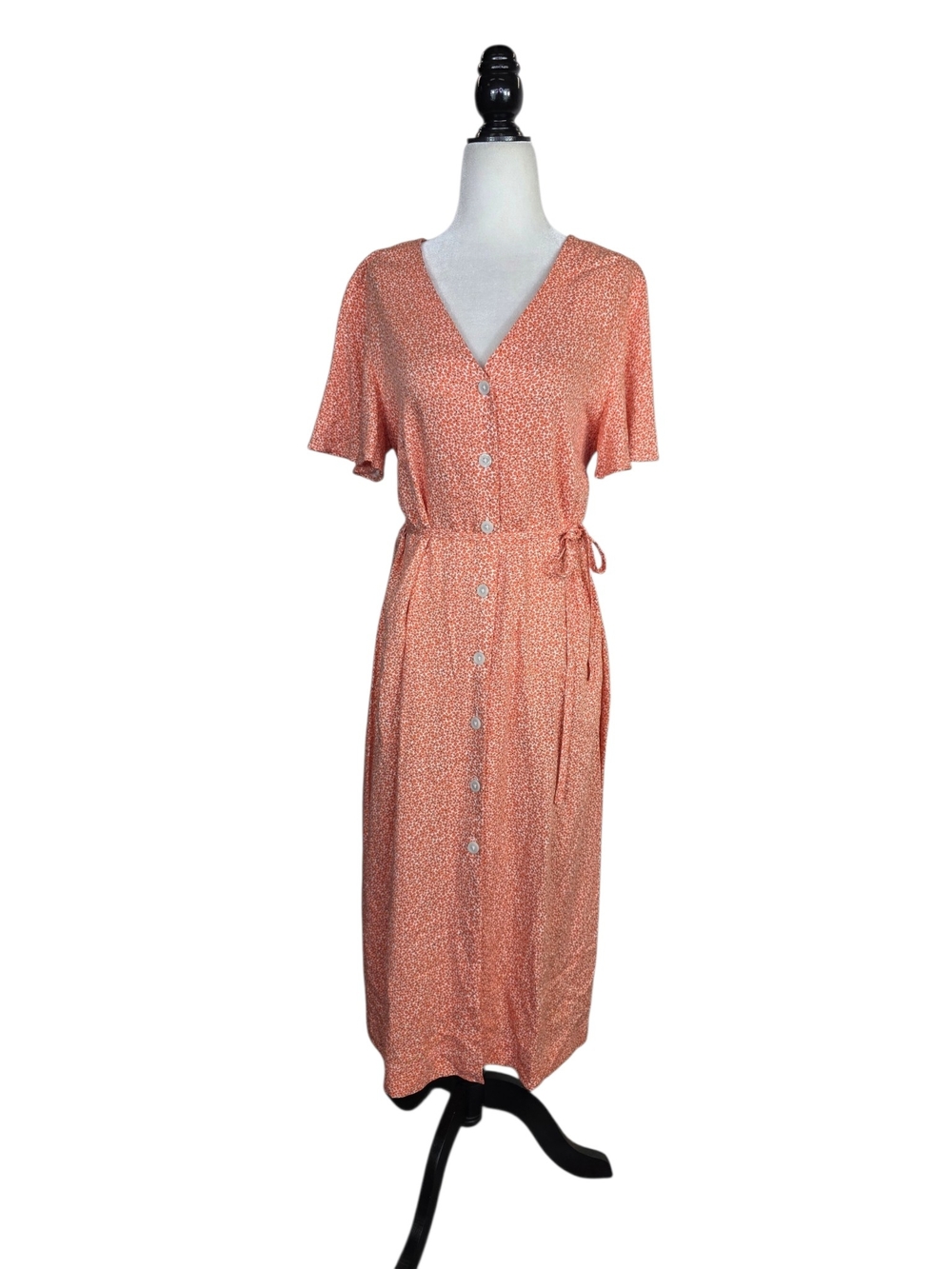 Rachel orange Button-Front Midi Dress with Tie Waist